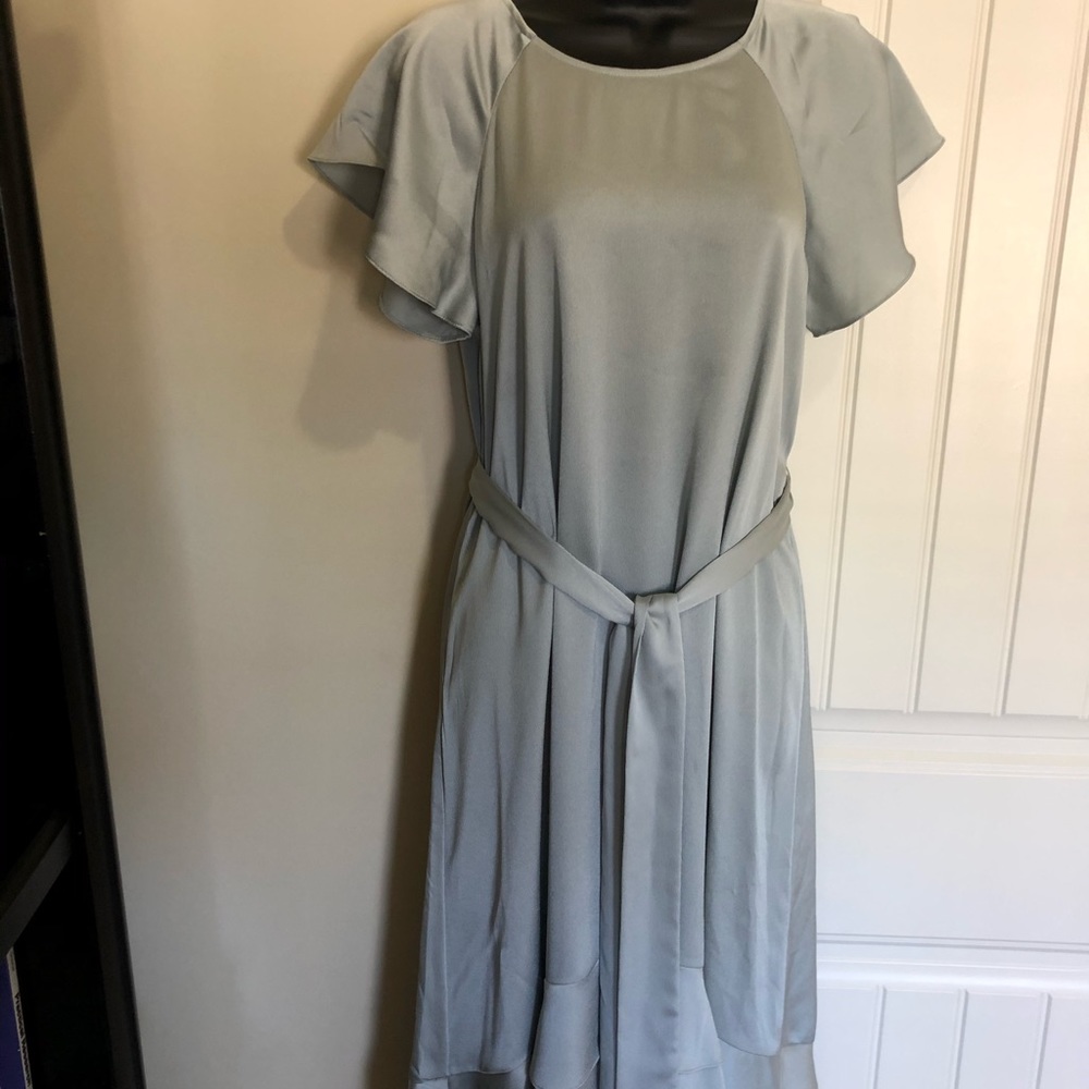 Grey dress with flutter sleeves